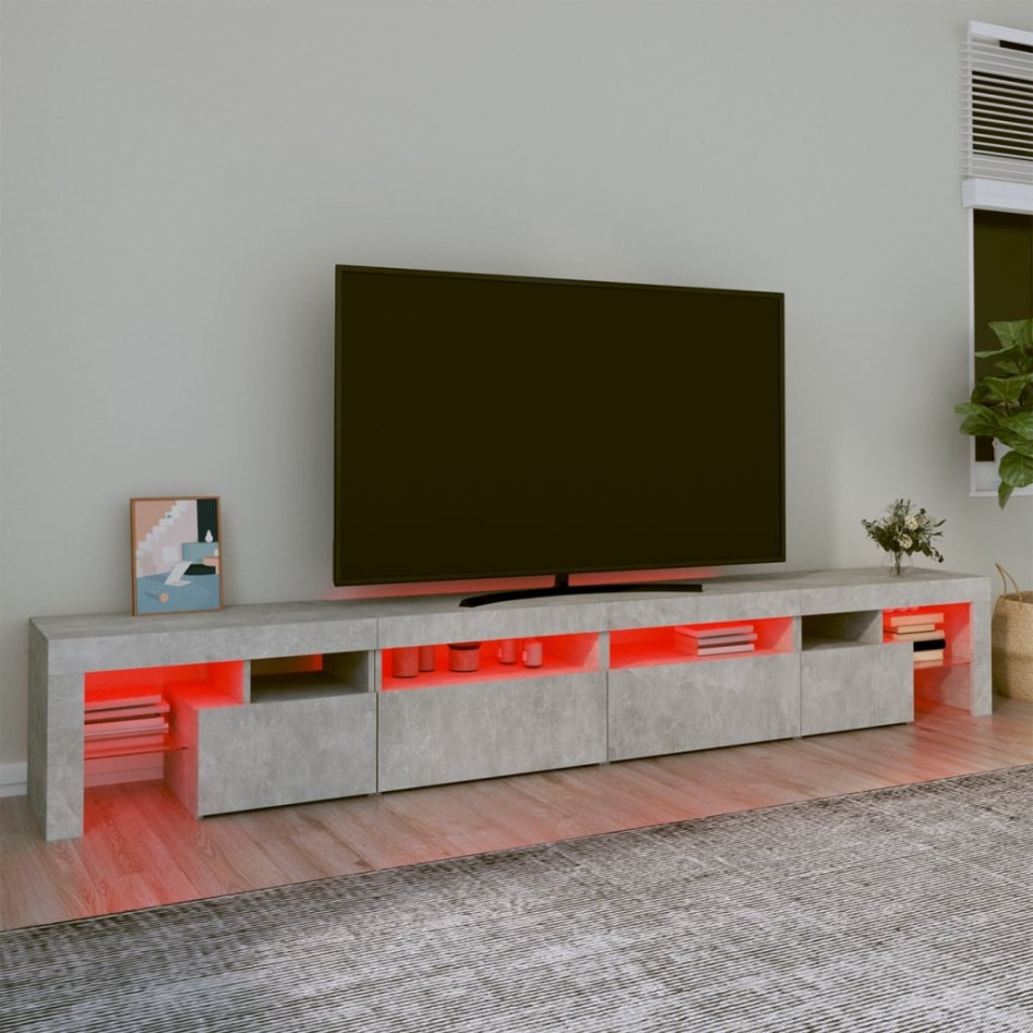 Mueble de TV con luces LED gris hormigón 260x36,5x40