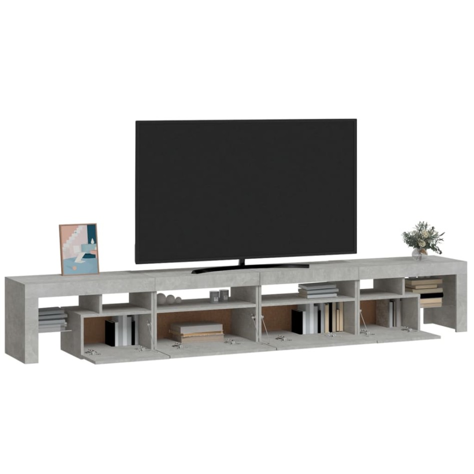 Mueble de TV con luces LED gris hormigón 260x36,5x40