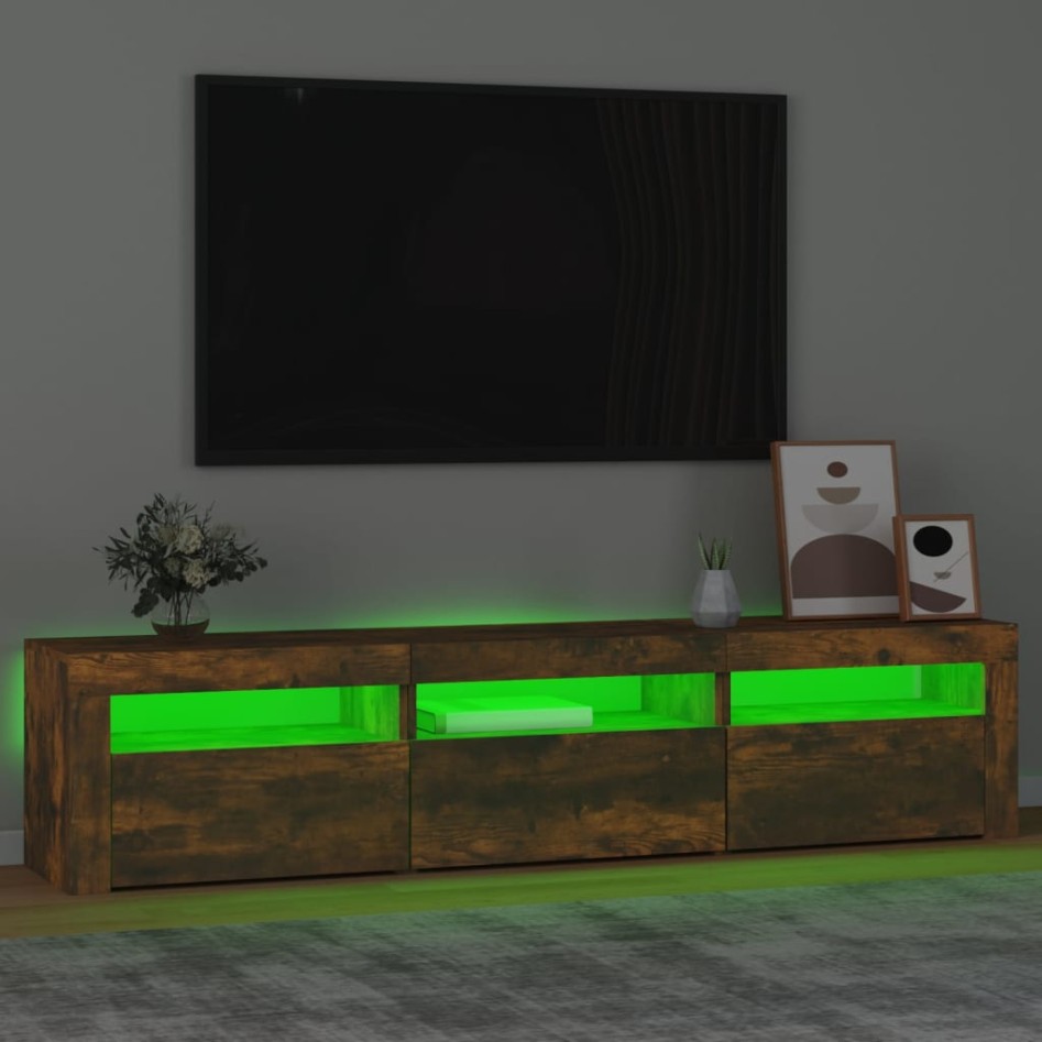 Mueble de TV con luces LED color roble ahumado 180x35x40