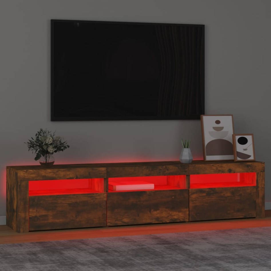 Mueble de TV con luces LED color roble ahumado 180x35x40