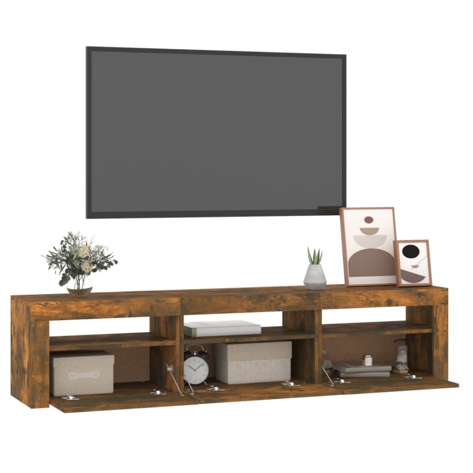 Mueble de TV con luces LED color roble ahumado 180x35x40
