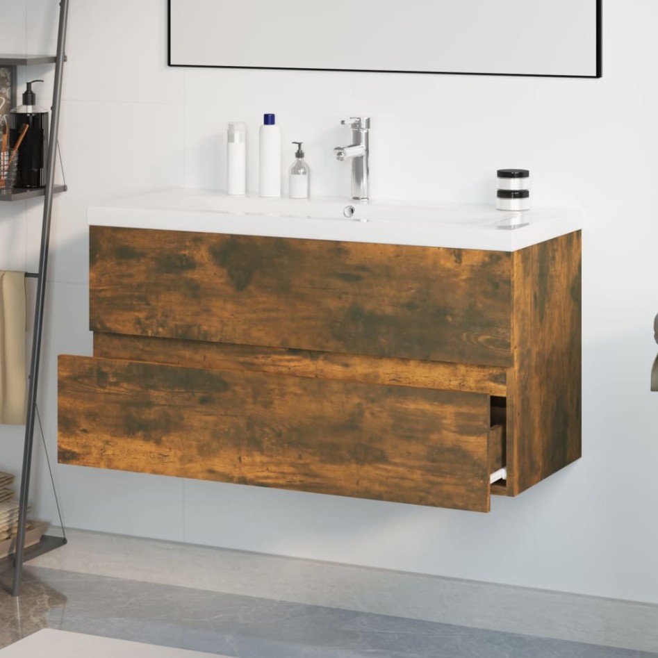 Mueble de baño con lavabo madera contrachapada roble