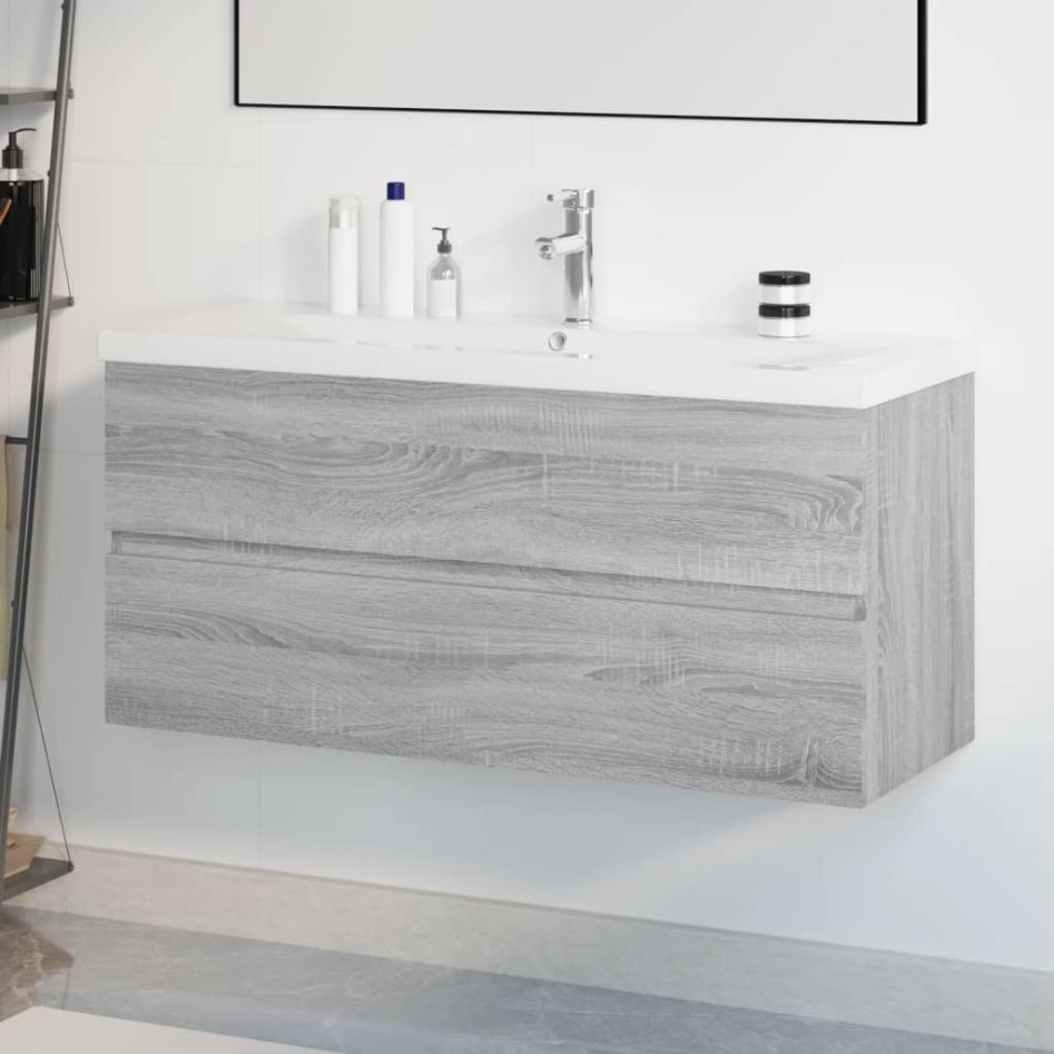 Mueble de baño con lavabo madera contrachapada gris