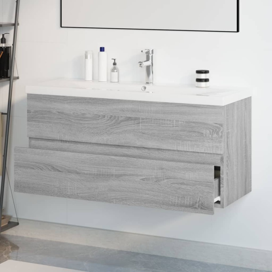 Mueble de baño con lavabo madera contrachapada gris