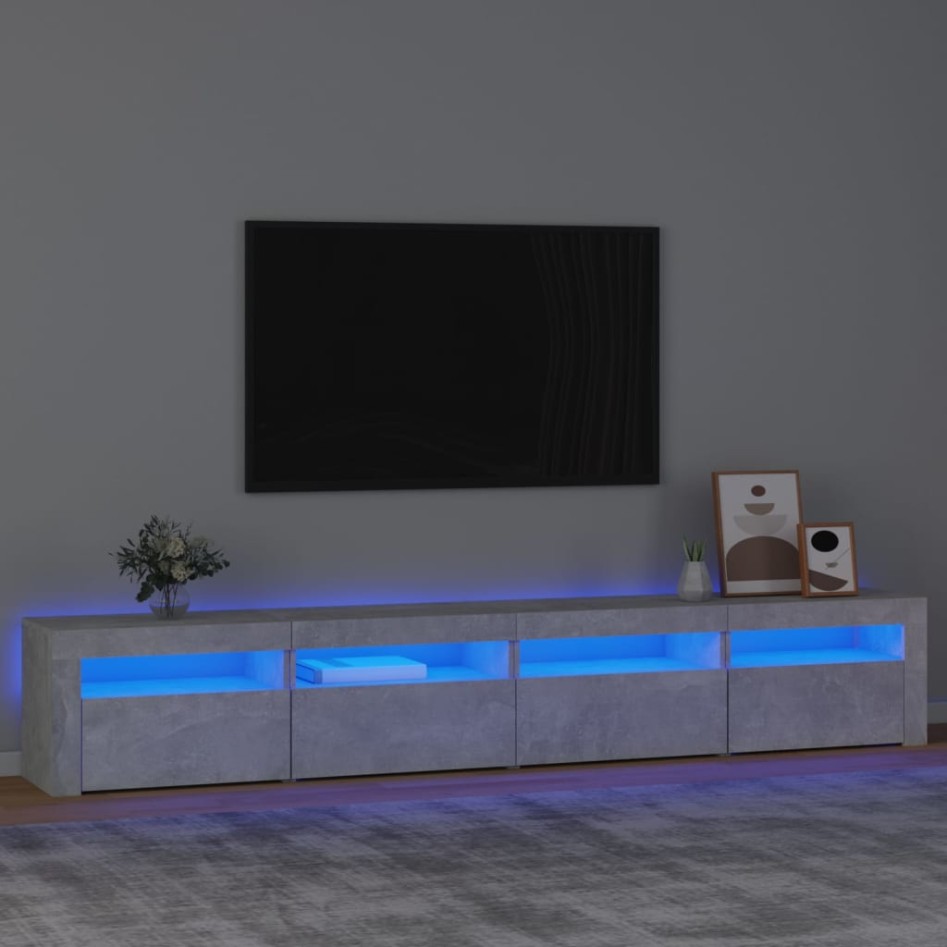 Mueble de TV con luces LED gris hormigón 240x35x40