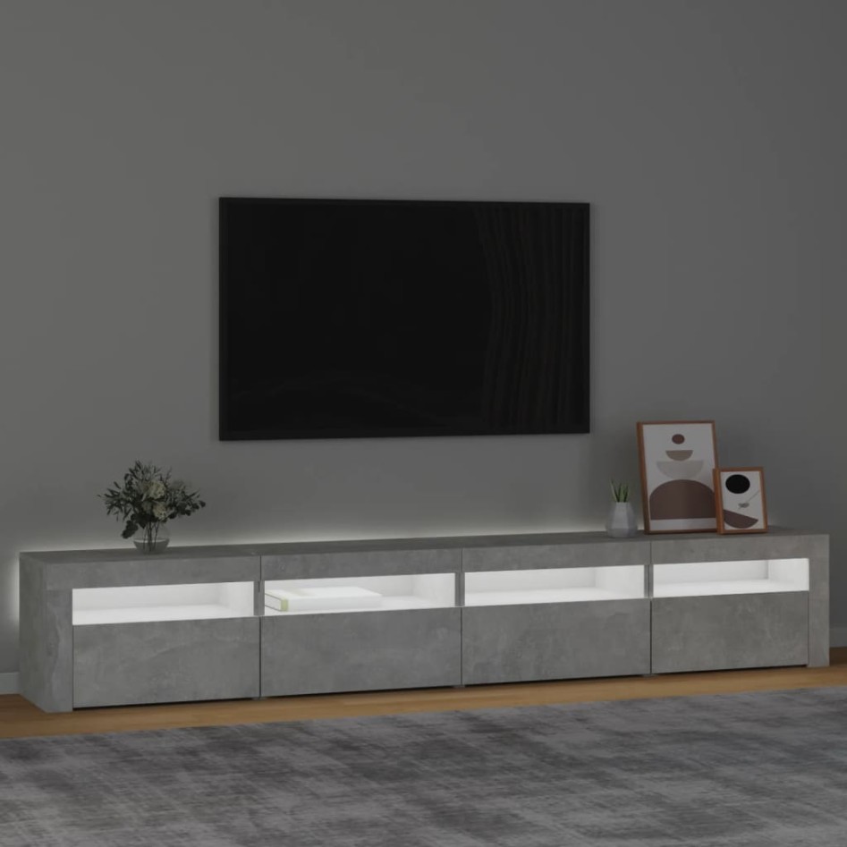 Mueble de TV con luces LED gris hormigón 240x35x40