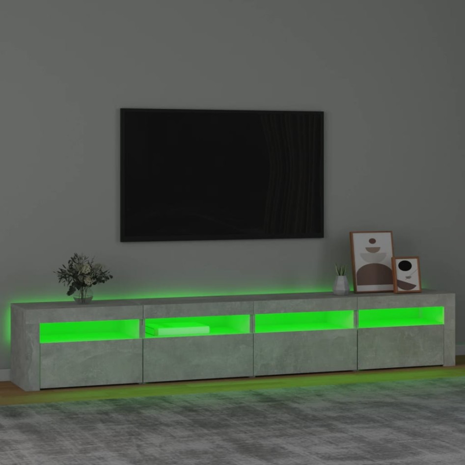 Mueble de TV con luces LED gris hormigón 240x35x40