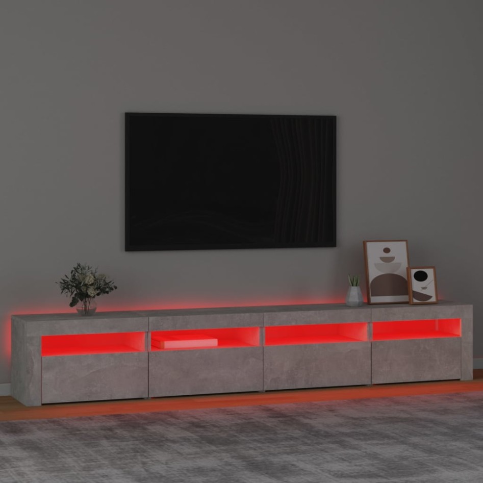 Mueble de TV con luces LED gris hormigón 240x35x40