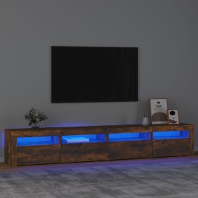 Mueble de TV con luces LED color roble ahumado 240x35x40