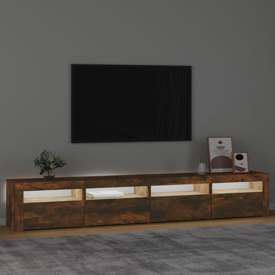 Mueble de TV con luces LED color roble ahumado 240x35x40