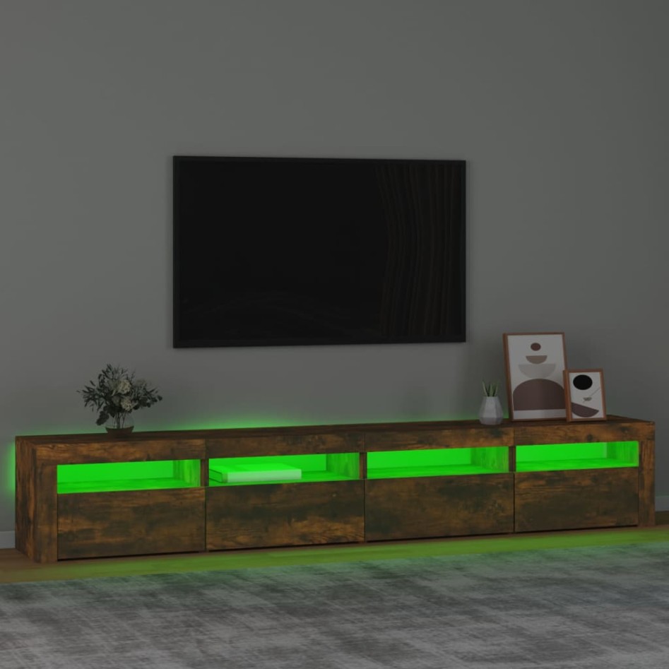 Mueble de TV con luces LED color roble ahumado 240x35x40