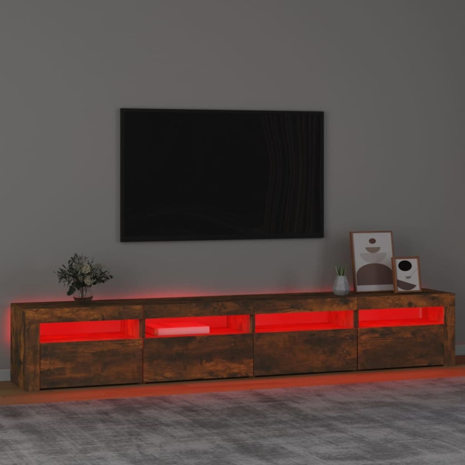 Mueble de TV con luces LED color roble ahumado 240x35x40