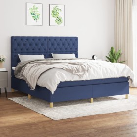 Cama box spring con colchón tela azul 160x200