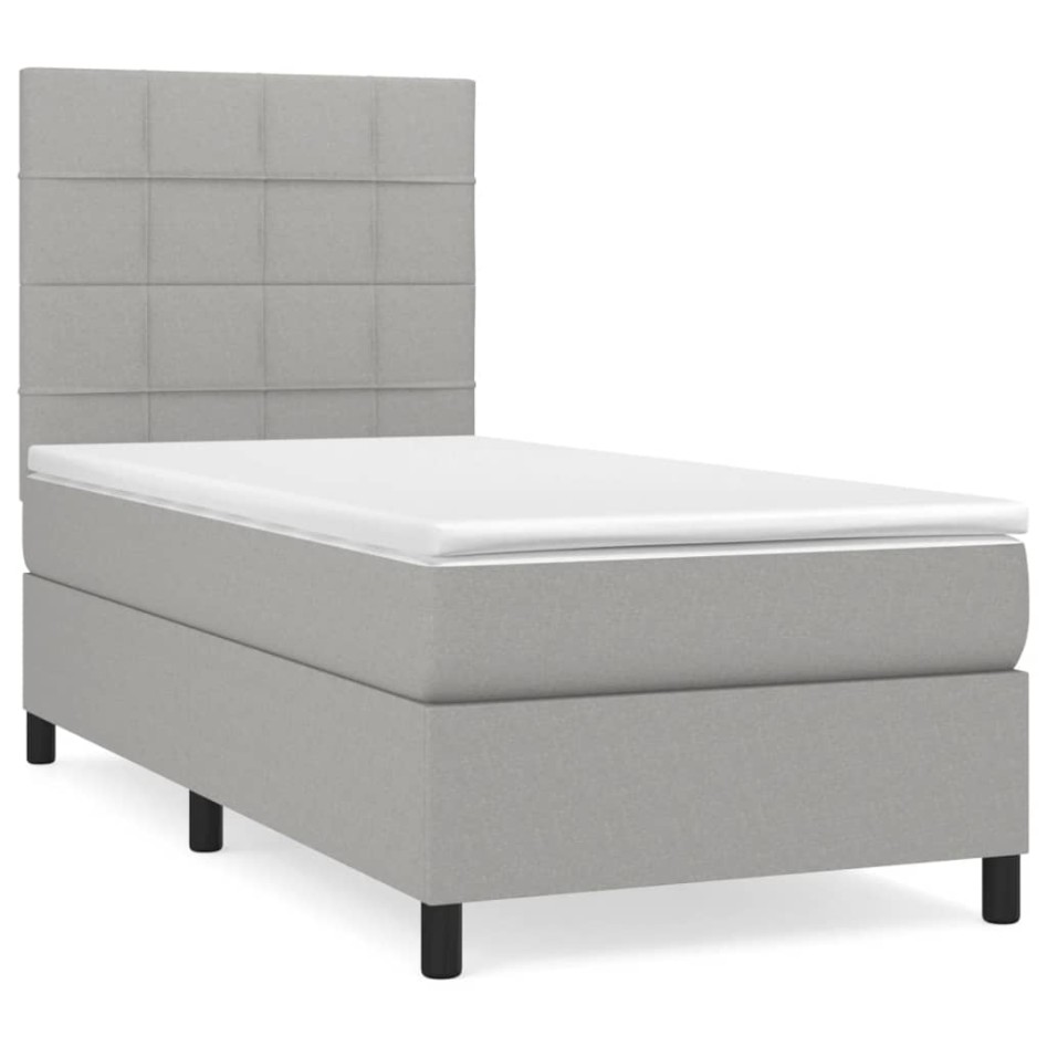 Cama box spring con colchón tela gris claro 100x200