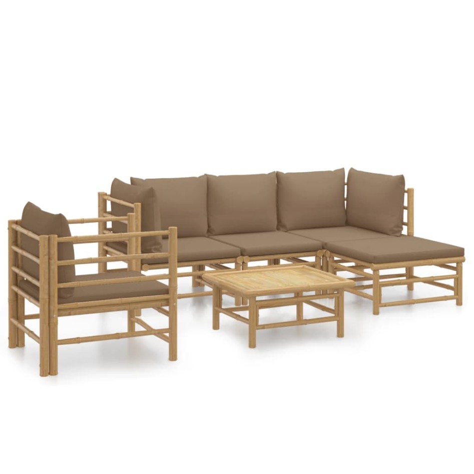 Set de muebles de jardín 6 piezas bambú con cojines gris