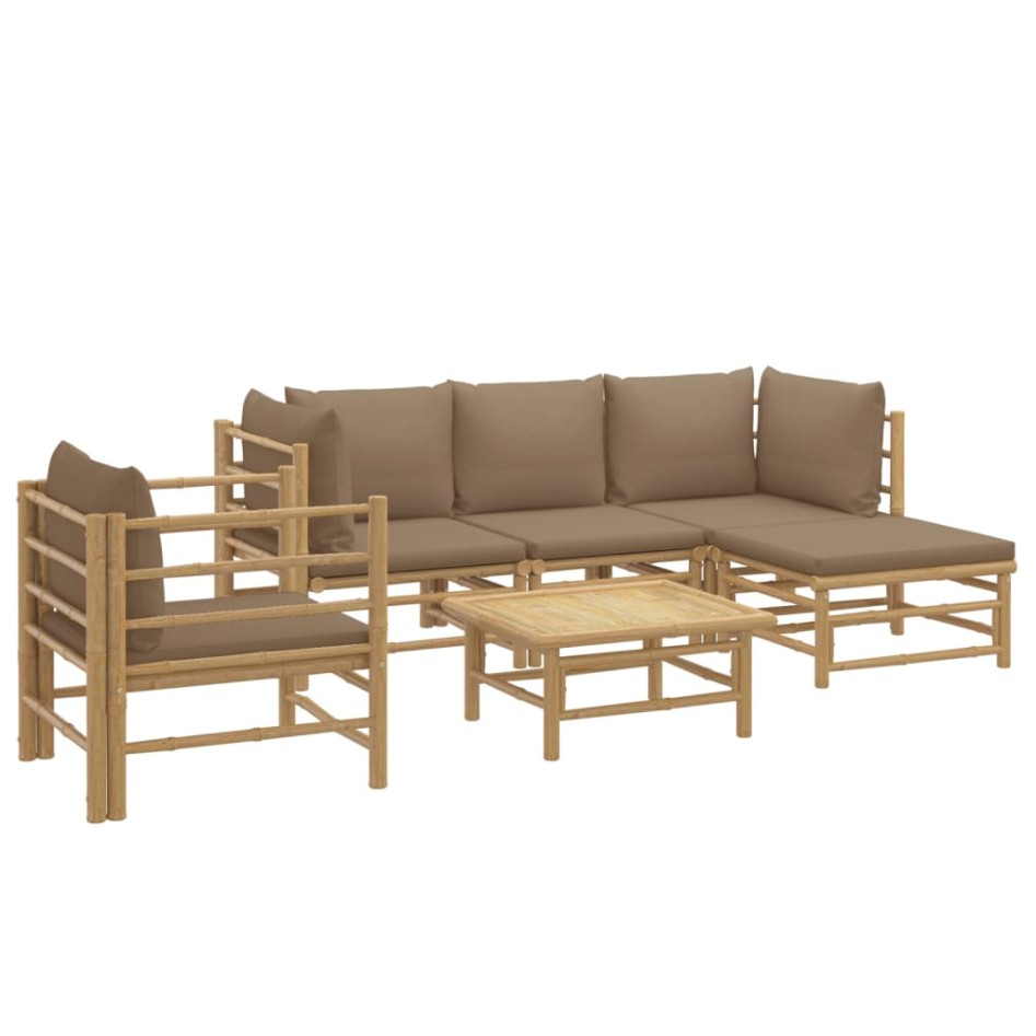 Set de muebles de jardín 6 piezas bambú con cojines gris