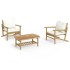 Set de muebles de jardín 3 piezas bambú y cojines blanco