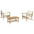 Set de muebles de jardín 3 piezas bambú y cojines blanco