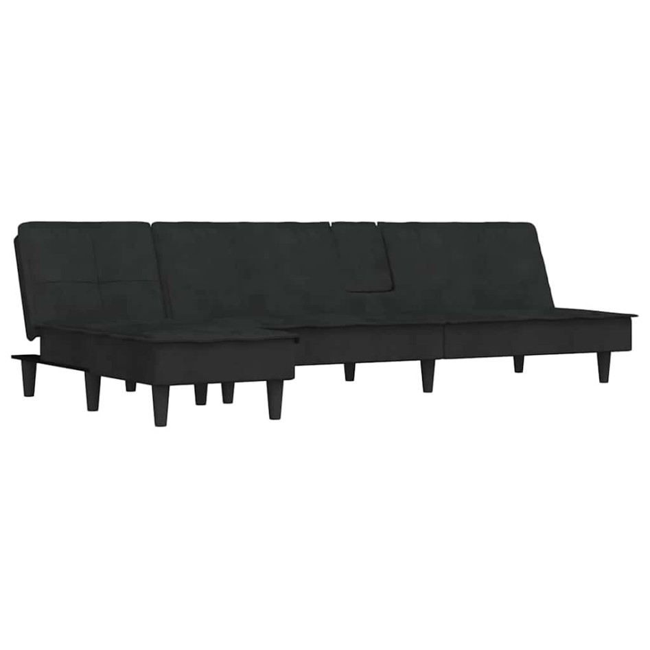Sofá cama en forma de L terciopelo negro 255x140x70