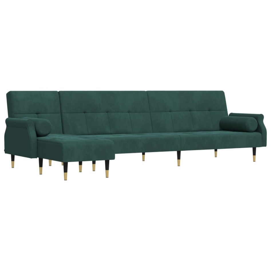Sofá cama en forma de L terciopelo verde oscuro 271x140x70