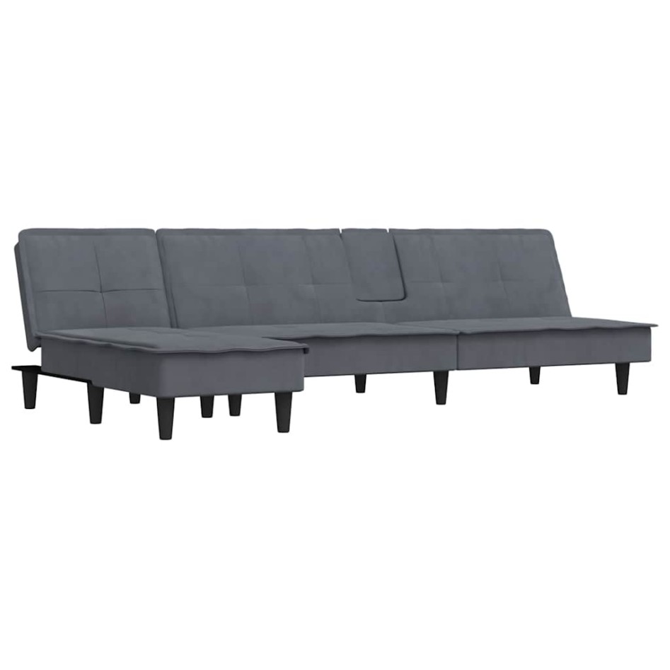 Sofá cama en forma de L terciopelo gris oscuro 255x140x70