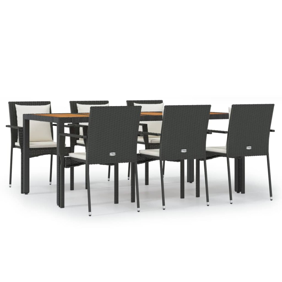 Set de comedor de jardín 7 pzas y cojines ratán sintético