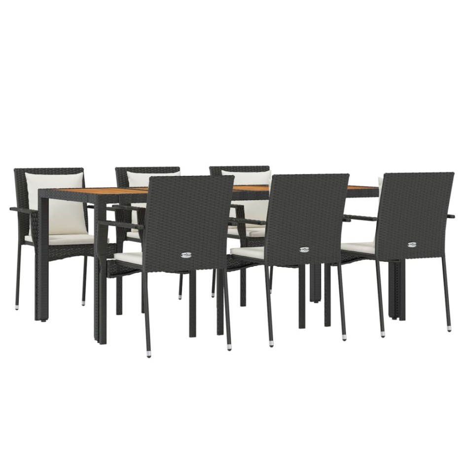 Set de comedor de jardín 7 pzas y cojines ratán sintético