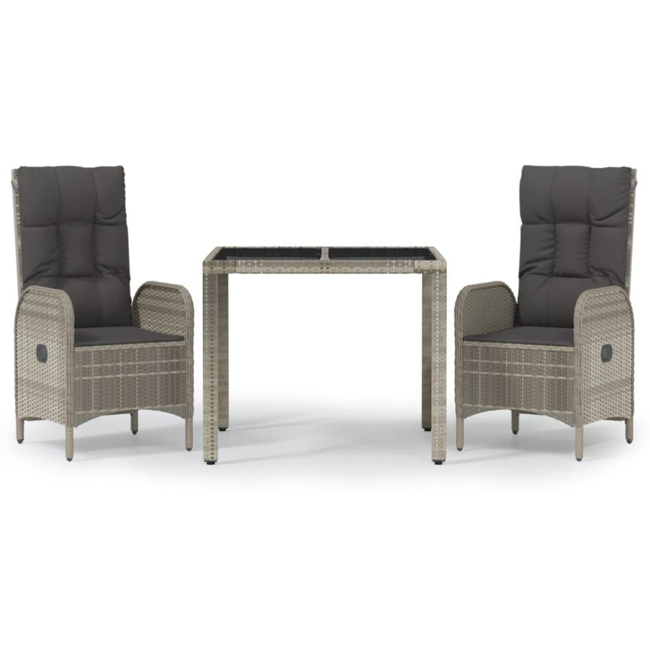 Set comedor de jardín 3 piezas con cojines ratán sintético