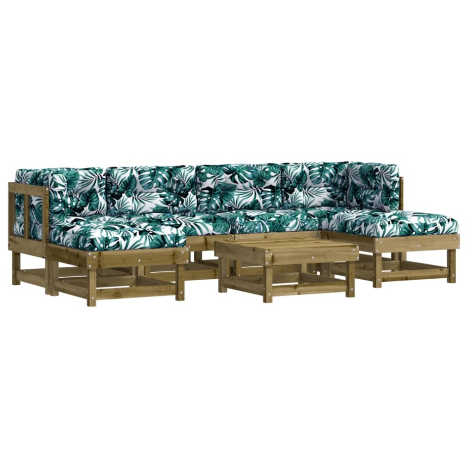 Juego de muebles jardín 7 pzas y cojines madera pino