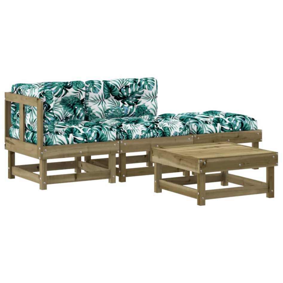 Juego de muebles jardín 4 pzas y cojines madera pino