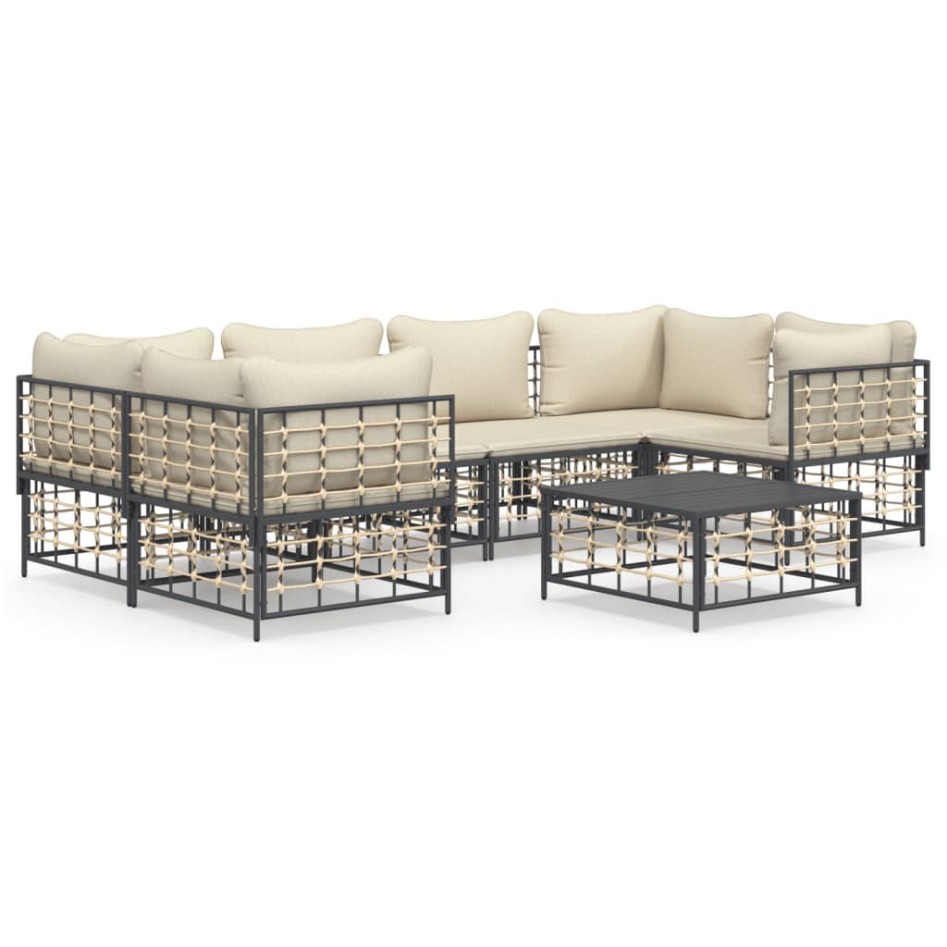 Set muebles de jardín 7 pzas y cojines ratán PE gris