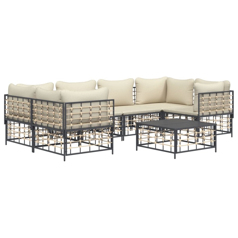 Set muebles de jardín 7 pzas y cojines ratán PE gris