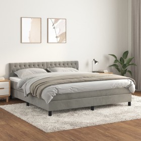 Cama box spring con colchón terciopelo gris claro 180x200