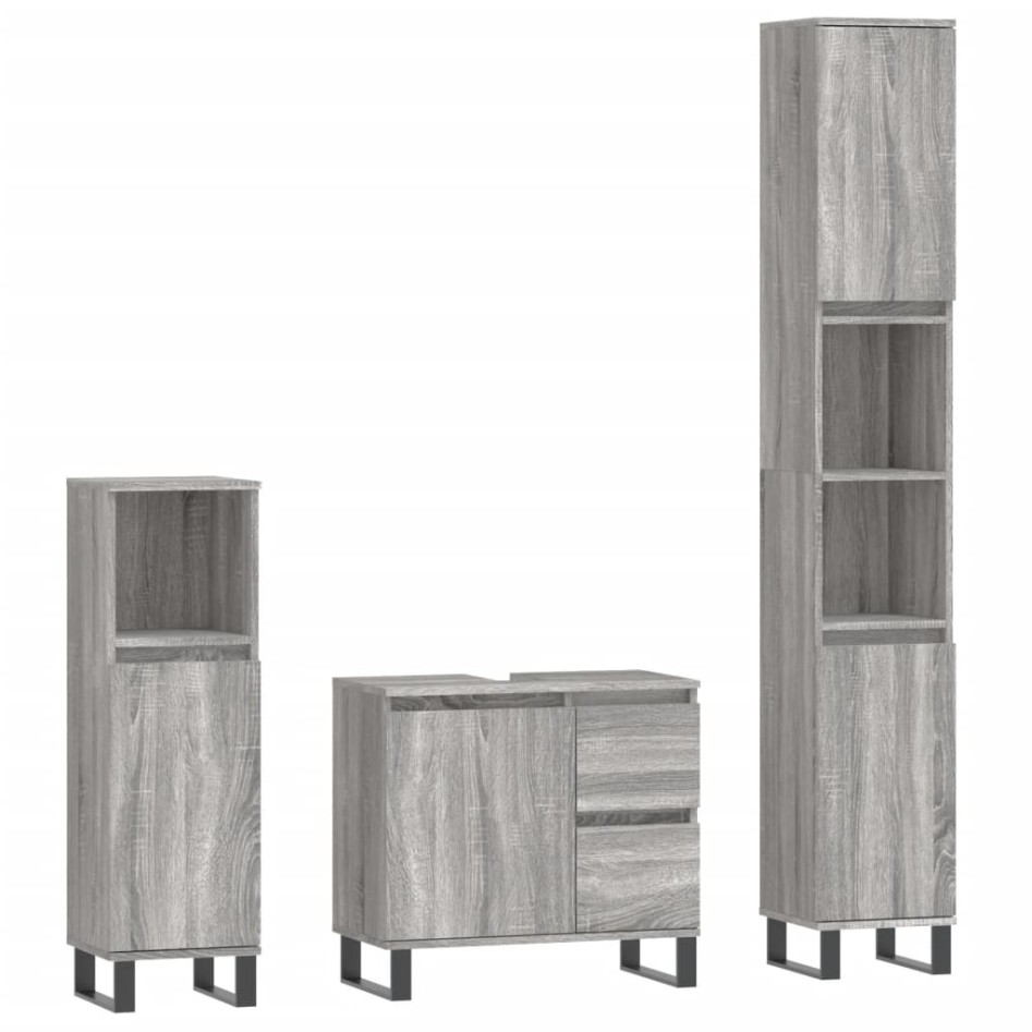 Set de muebles de baño 3 pzas madera contrachapada gris