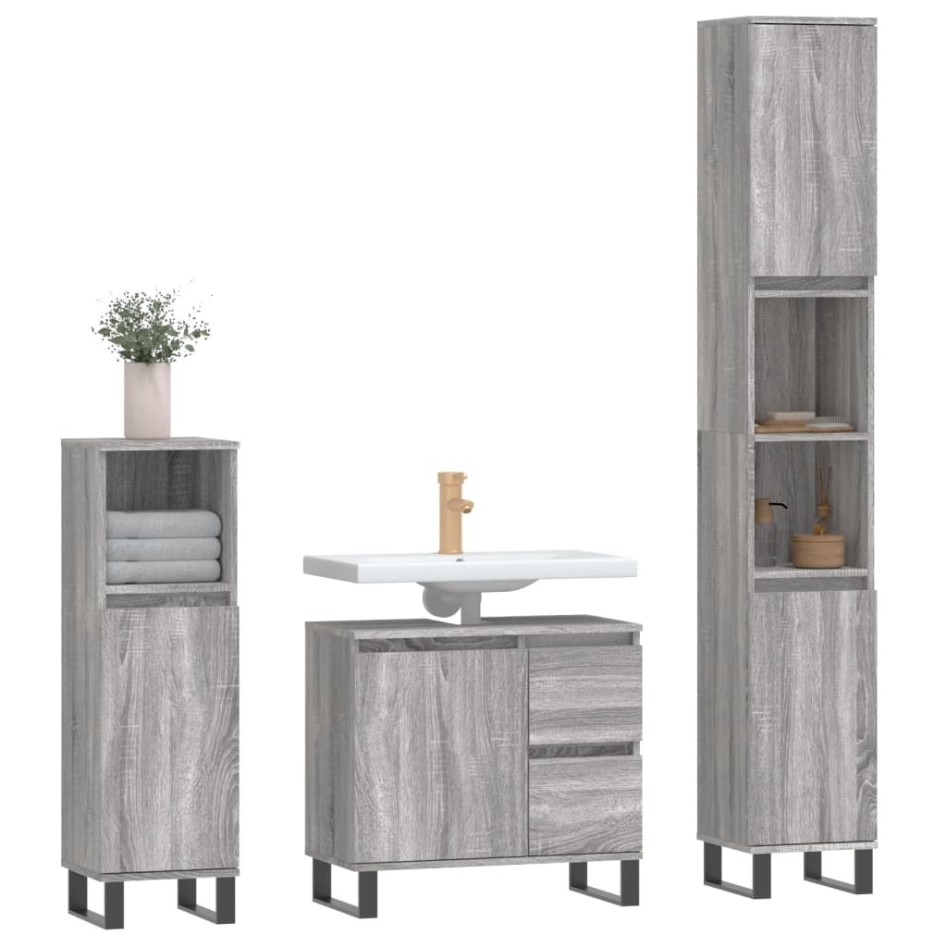 Set de muebles de baño 3 pzas madera contrachapada gris