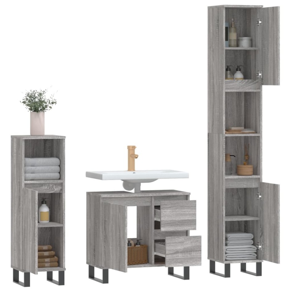 Set de muebles de baño 3 pzas madera contrachapada gris