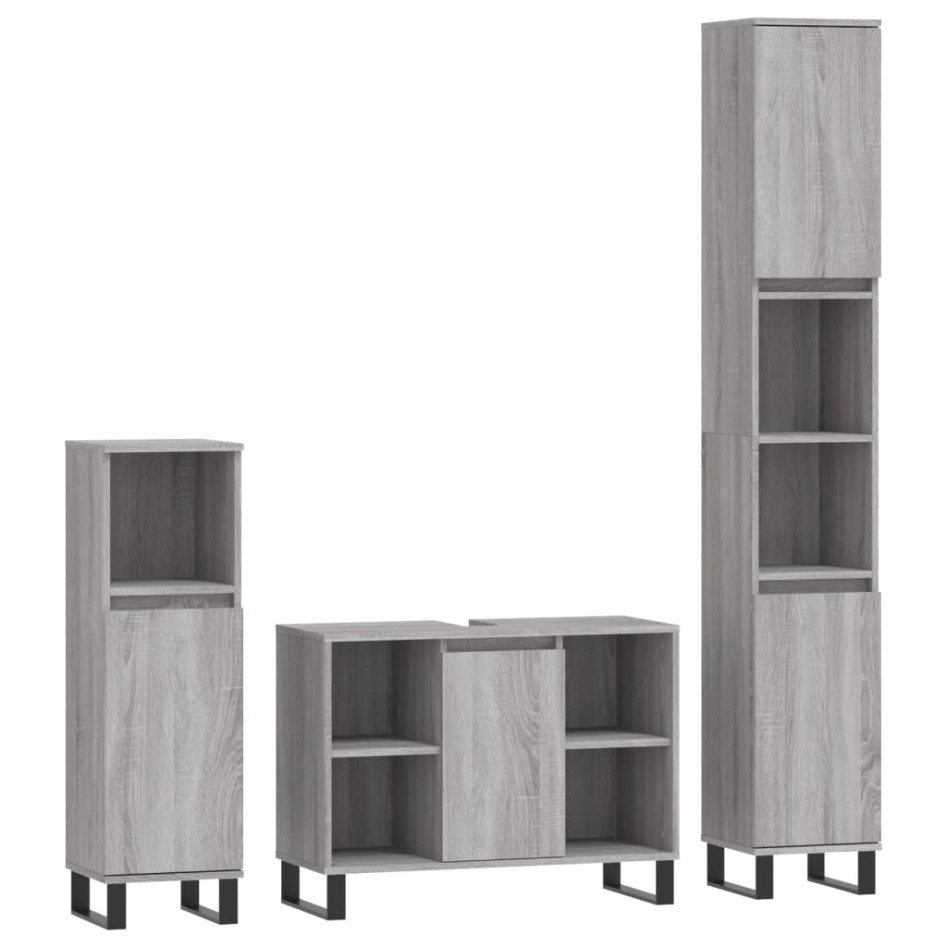Set de muebles de baño 3 pzas madera contrachapada gris