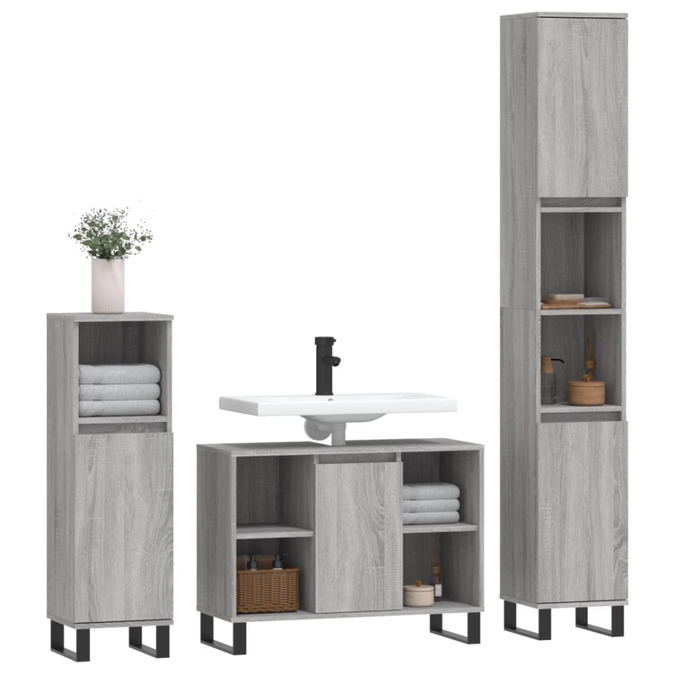 Set de muebles de baño 3 pzas madera contrachapada gris