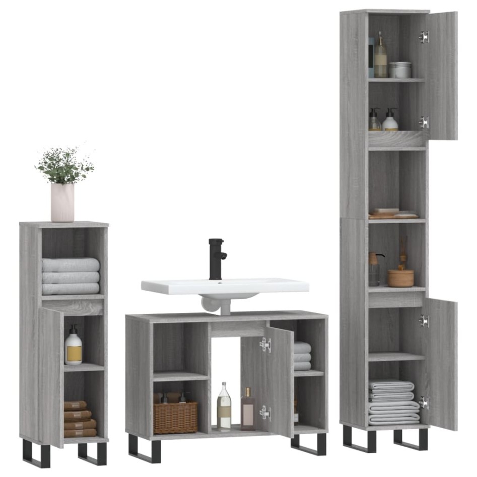 Set de muebles de baño 3 pzas madera contrachapada gris