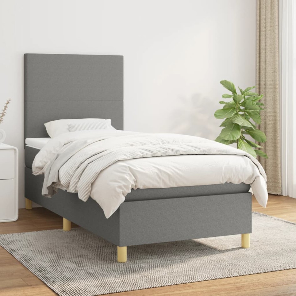 Cama box spring con colchón tela gris oscuro 80x200