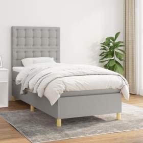 Cama box spring con colchón tela gris claro 90x190