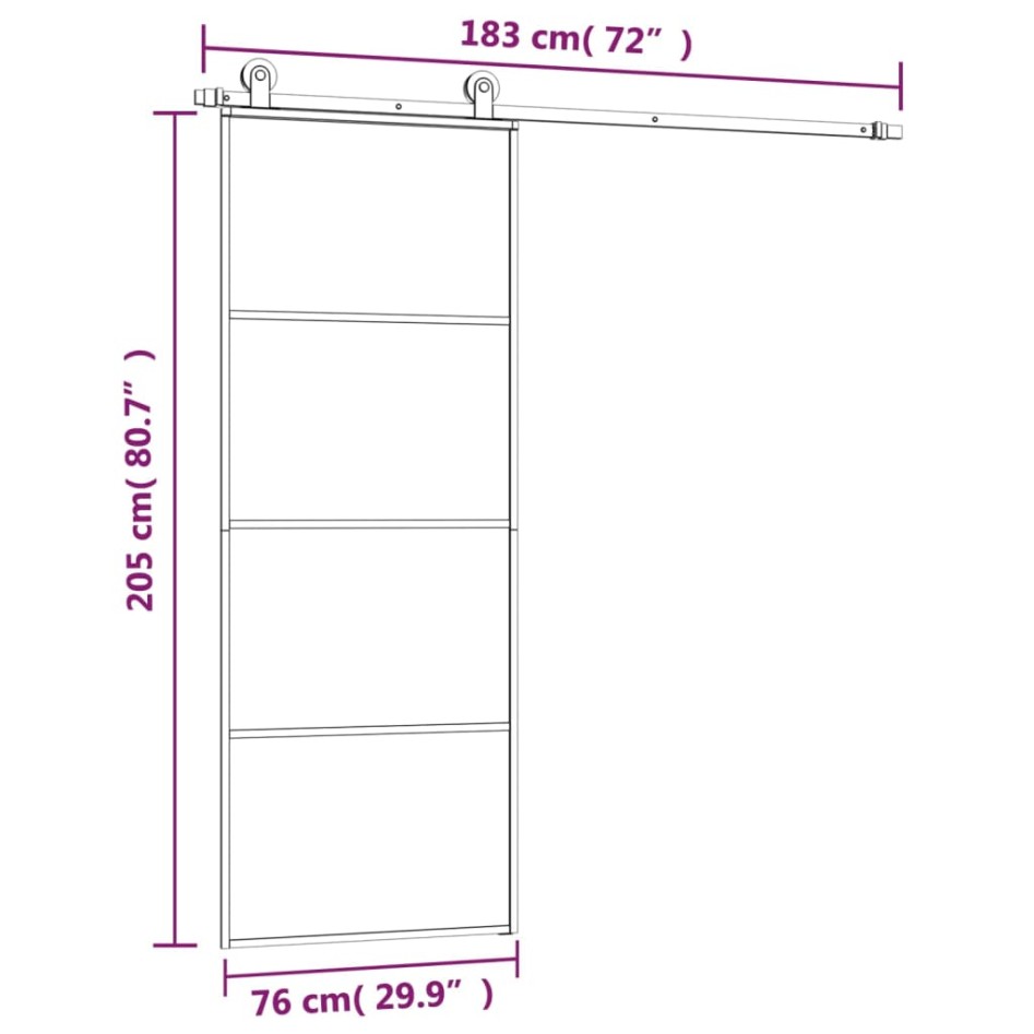 Puerta corredera con set herrajes vidrio ESG aluminio 76x205