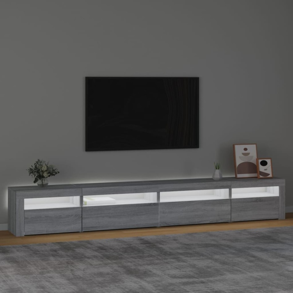 Mueble de TV con luces LED gris sonoma 270x35x40