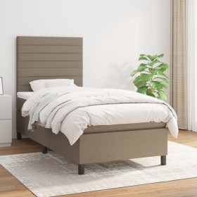 Cama box spring con colchón tela gris taupe 90x200