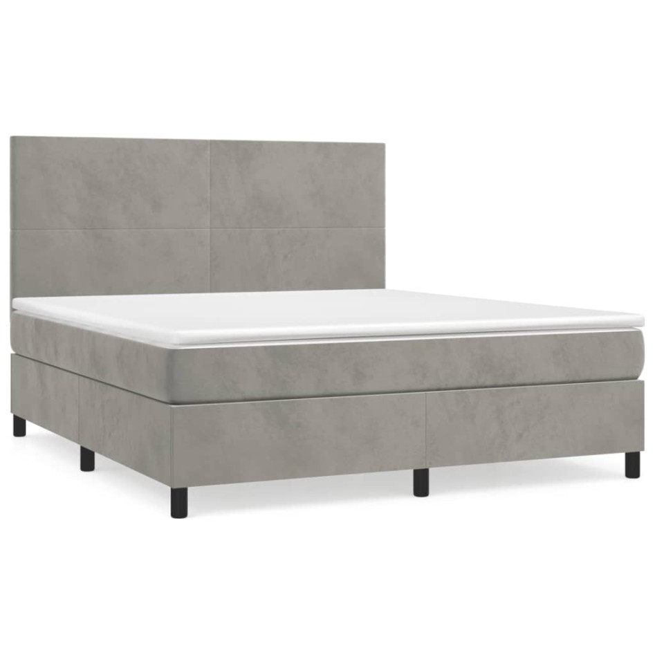 Cama box spring con colchón terciopelo gris claro 160x200