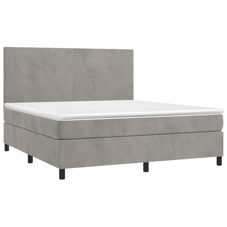 Cama box spring con colchón terciopelo gris claro 160x200