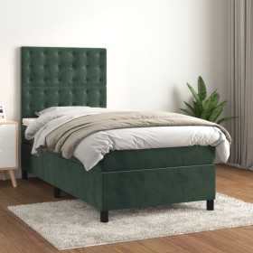 Cama box spring con colchón terciopelo verde oscuro 80x200