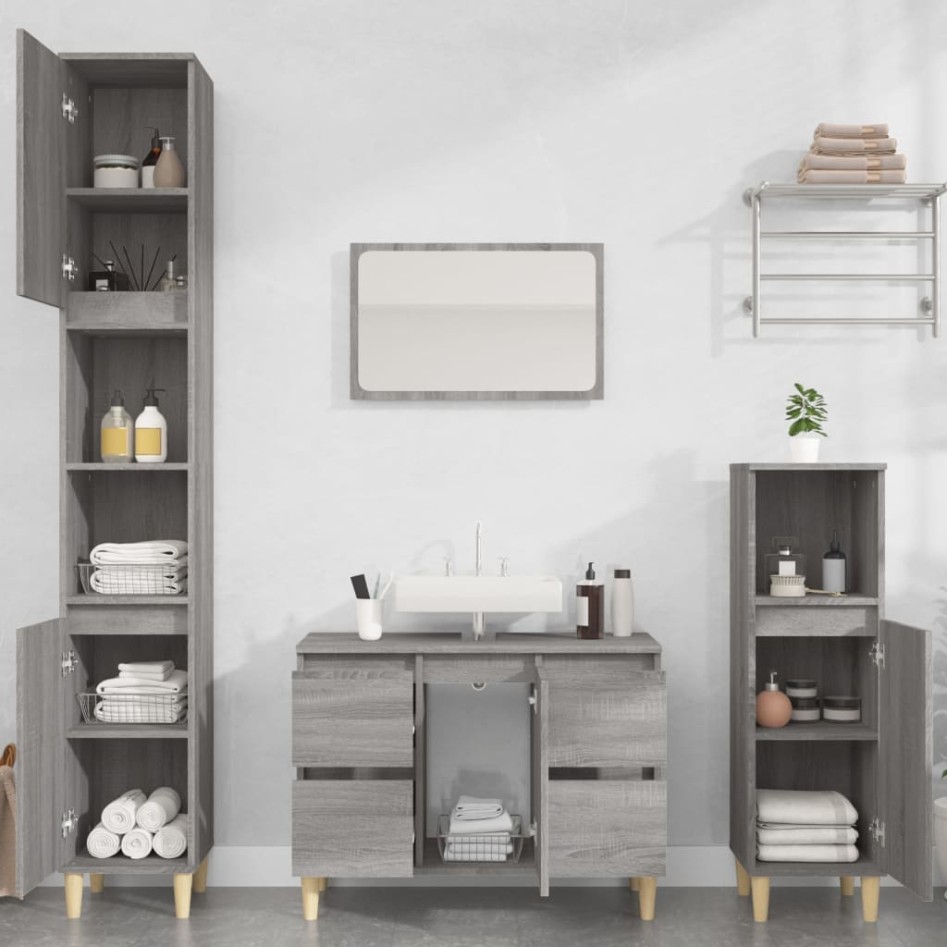 Set de muebles de baño 3 pzas madera contrachapada gris