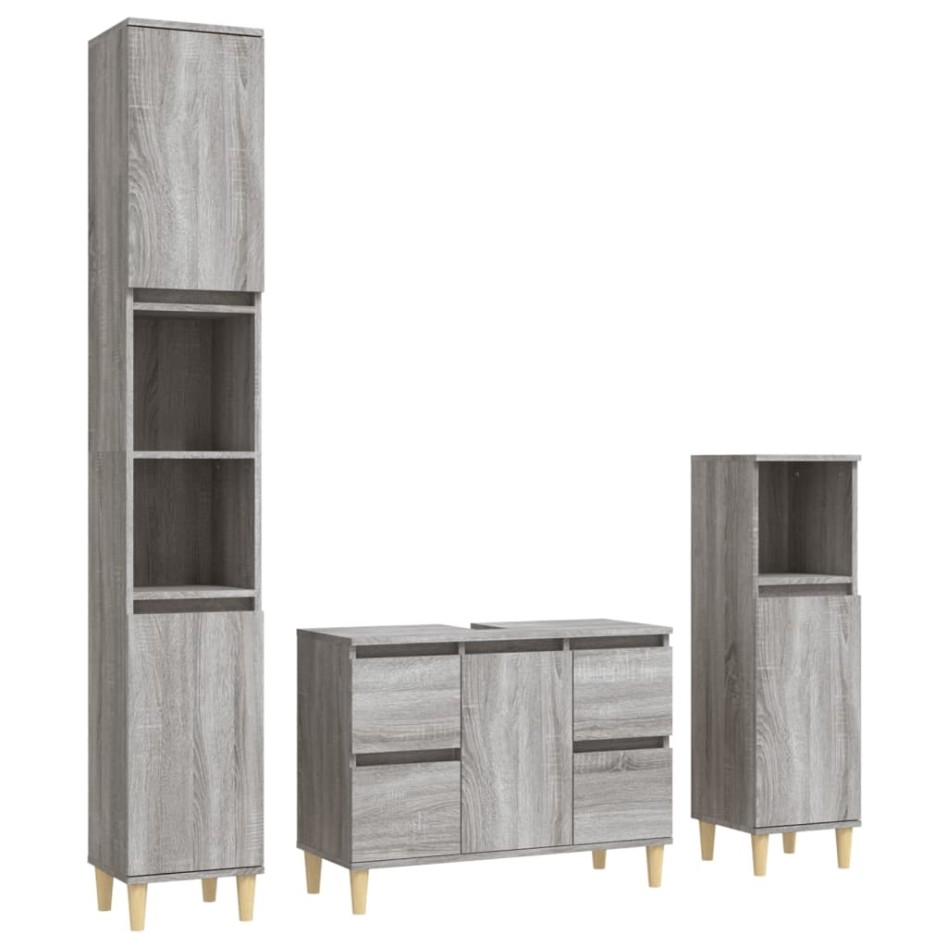Set de muebles de baño 3 pzas madera contrachapada gris