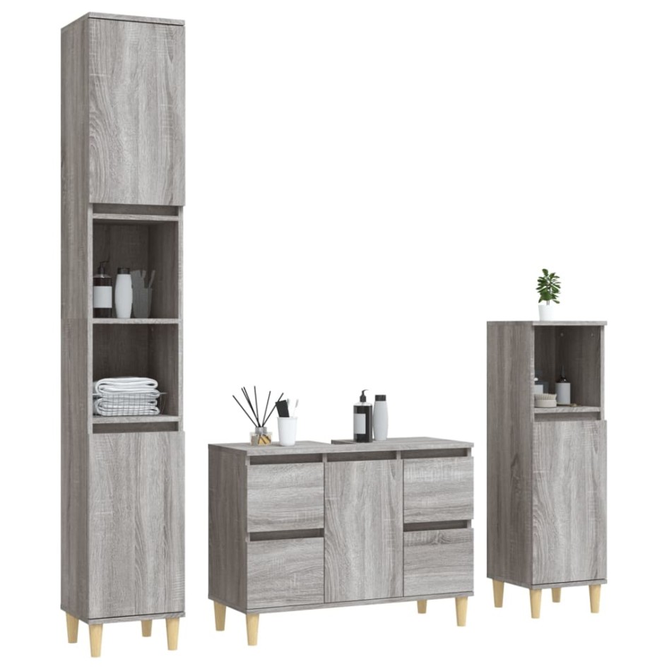 Set de muebles de baño 3 pzas madera contrachapada gris